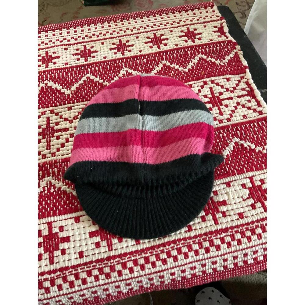 Nike Reversible Knit Beanie Hat with Visor - Black & Pink Stripes - Picture 4 of 4